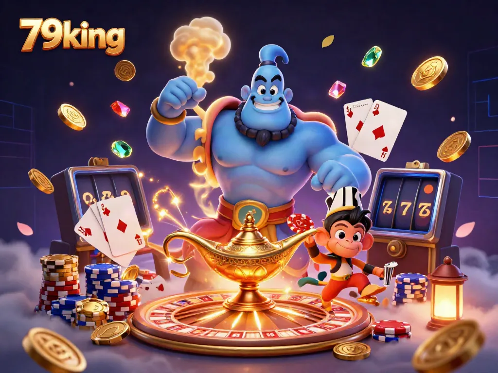 Engage in thrilling games at 79king with a magical 3D illustration of casino excitement.