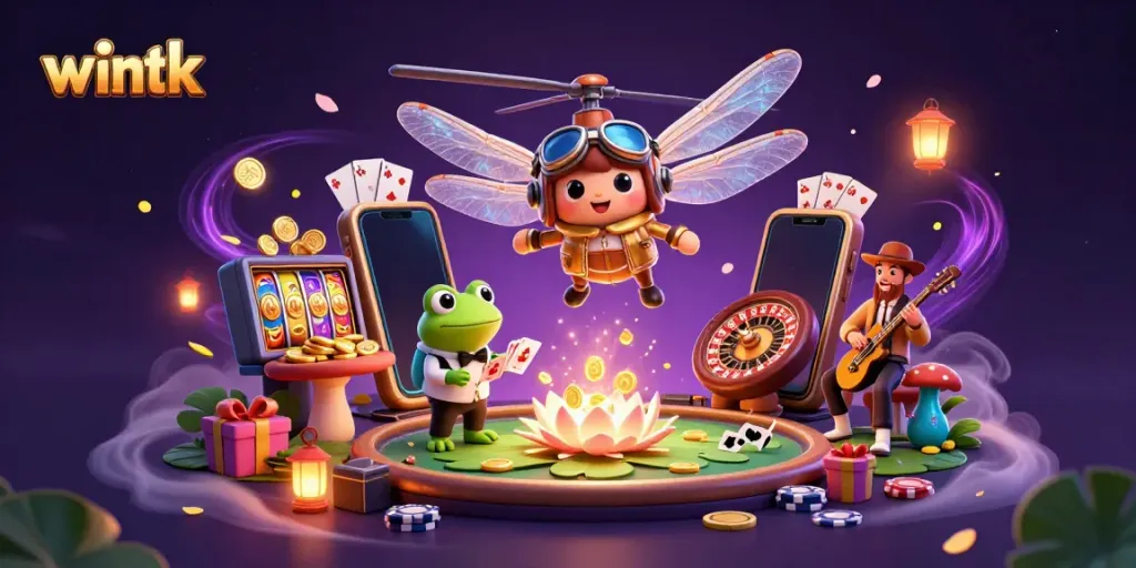 Wintk casino scene showcasing thrilling games with characters and animated play elements.