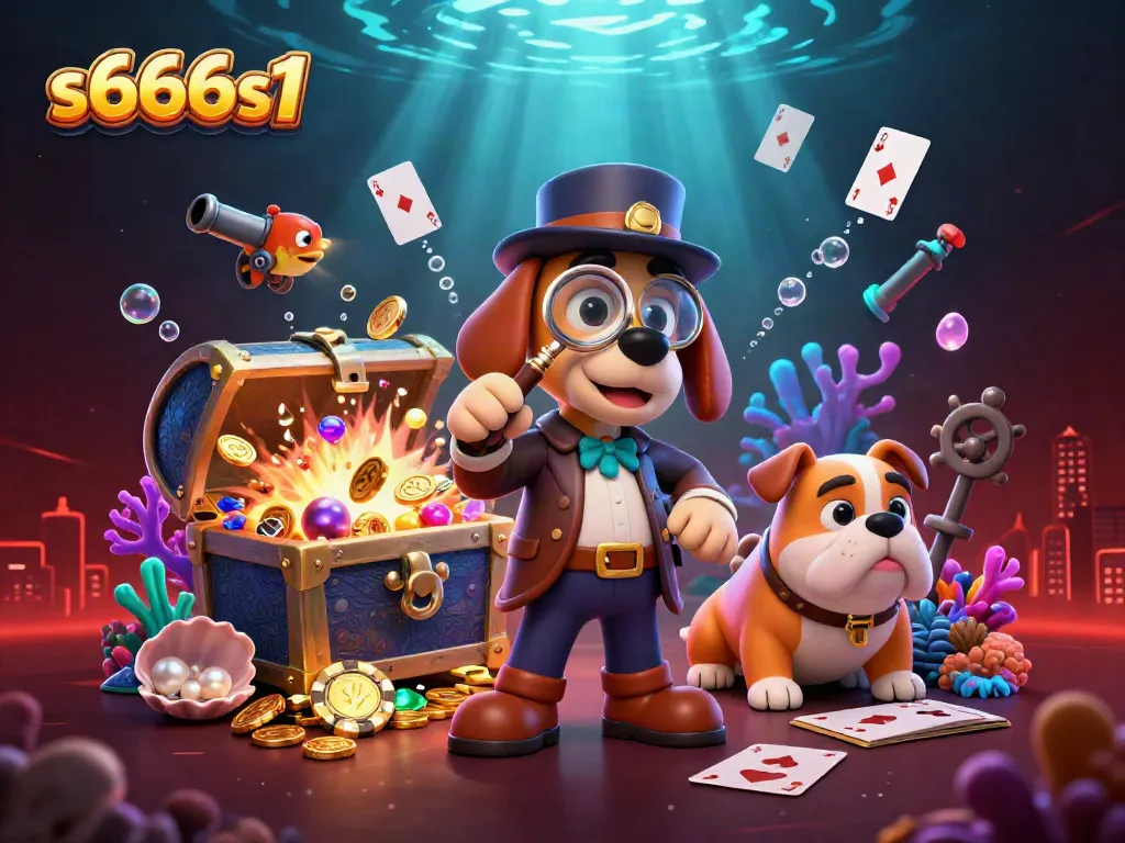 Experience thrilling gameplay at s666s1 with a dogged detective uncovering winning poker chips amidst treasure.