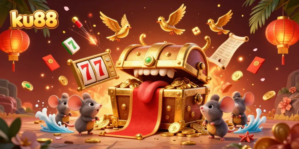 Engage in exhilarating gameplay at ku88 with a treasure chest offering thrilling casino rewards.