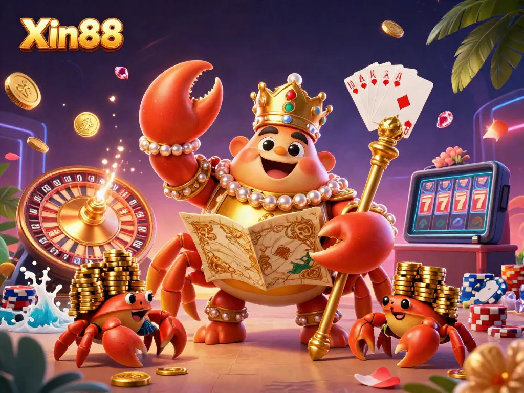 Experience thrilling casino adventures with Xin88’s vibrant 3D scene featuring treasures and games.