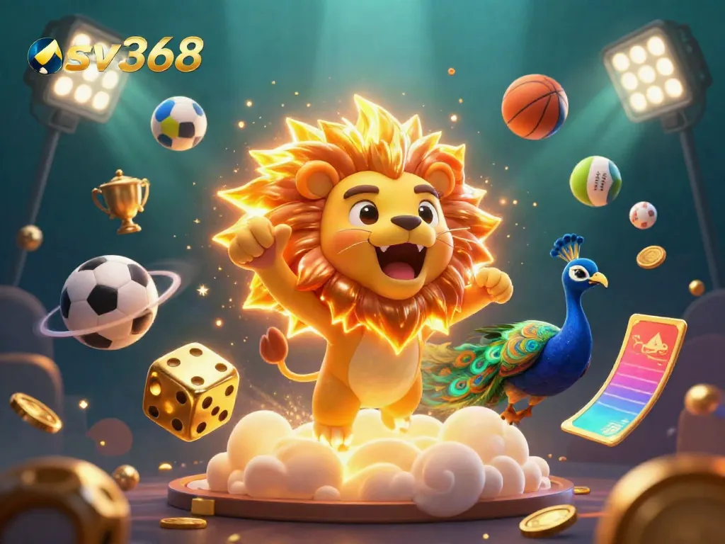 Experience thrilling sports betting action with sv368's dynamic 3D casino illustration showcasing vibrant characters and game elements.