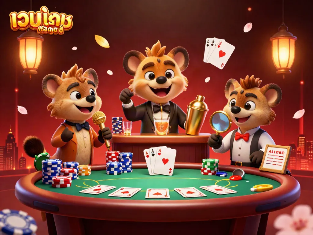 Experience a vibrant casino atmosphere with เว็บเกมสล็อตแท้ as hyenas create a lively scene at a comedy club.
