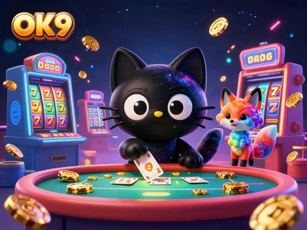 Experience thrilling wins at OK9 with dynamic casino gameplay featuring a cosmic black hole cat.