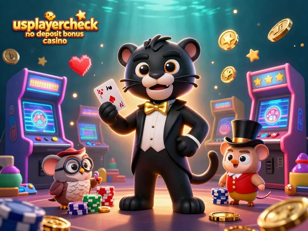 Experience excitement with usplayercheck no deposit bonus casino, featuring dynamic cartoon characters in a lively gaming scene.