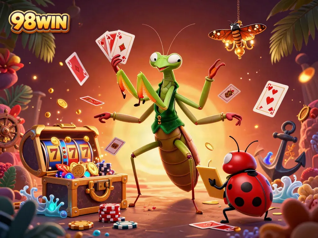 Discover thrilling casino action with 98WIN's vibrant gambling scene, showcasing card techniques and slot excitement.