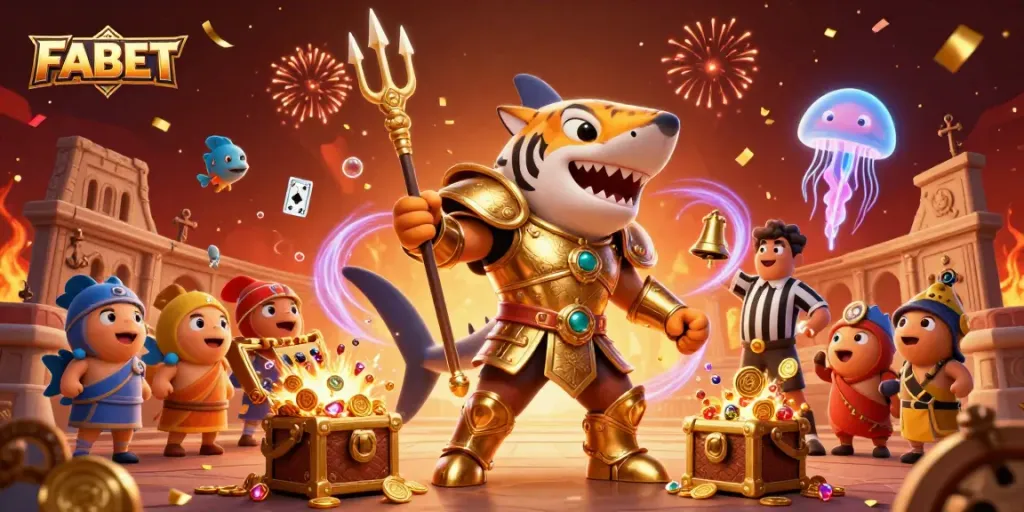 Play and win big at FABET with dynamic casino action featuring vibrant characters and treasure.