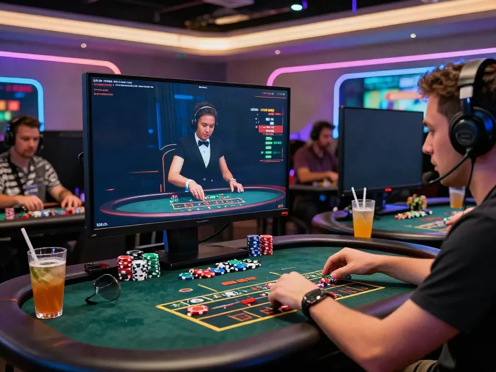 Group enjoying live casino games on SV88 platform, showcasing excitement in vibrant setting.