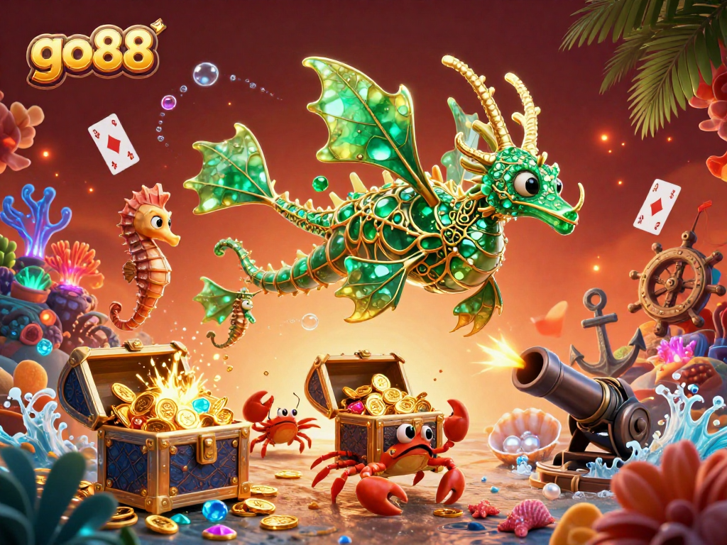 Experience thrilling wins at go88 with a vibrant underwater casino scene filled with treasure and excitement.