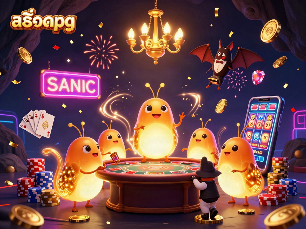 Win big with สล็อตpg in a vibrant cave casino illuminated by glowworms and colorful gaming elements.