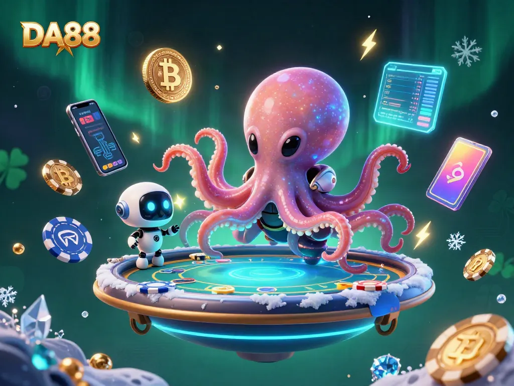 Experience thrilling poker action with DA88's captivating alien octopus and robot duo!