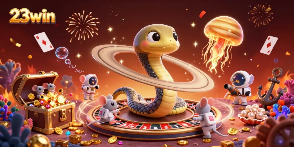 Engage with 23win's unique 3D casino scene featuring vibrant characters and dynamic elements.