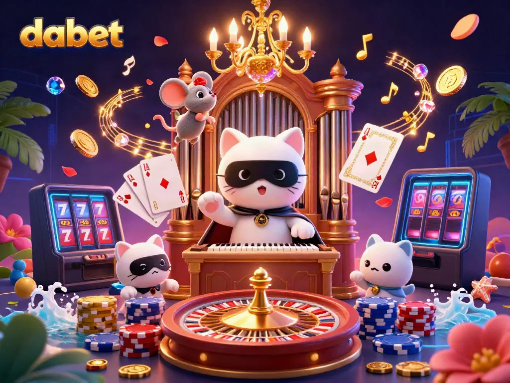 Experience dabet's thrilling casino atmosphere with a dynamic scene of gaming action and characters.