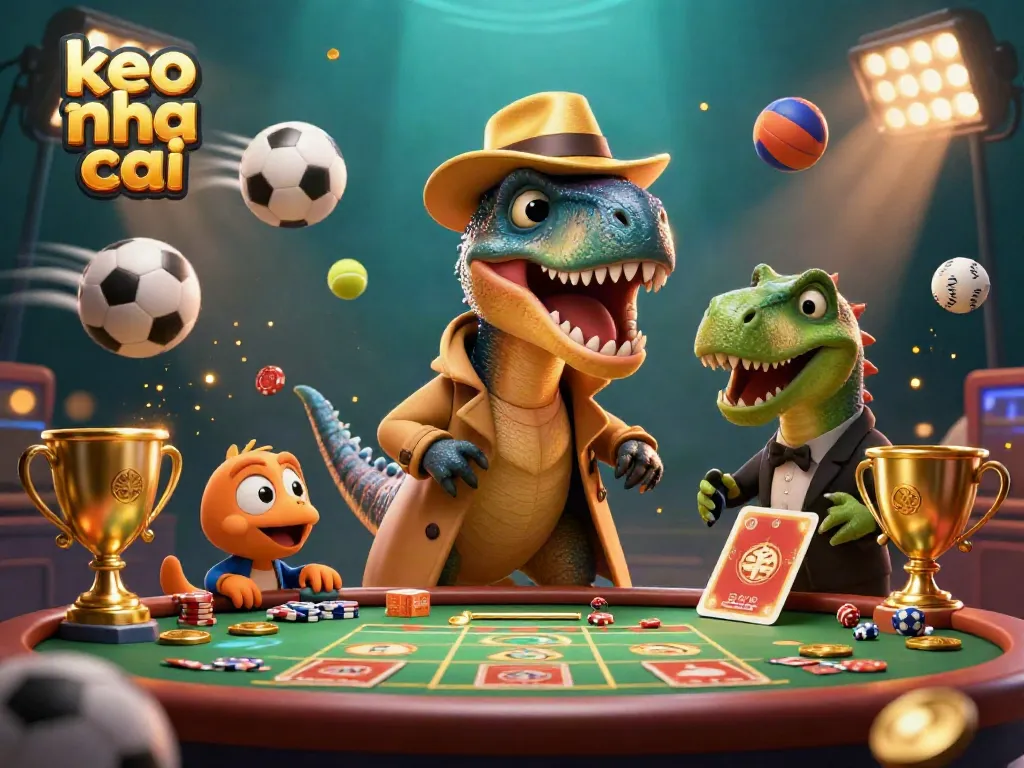 Engage in dynamic sports betting with keo nha cai, featuring vibrant characters and action-packed elements.