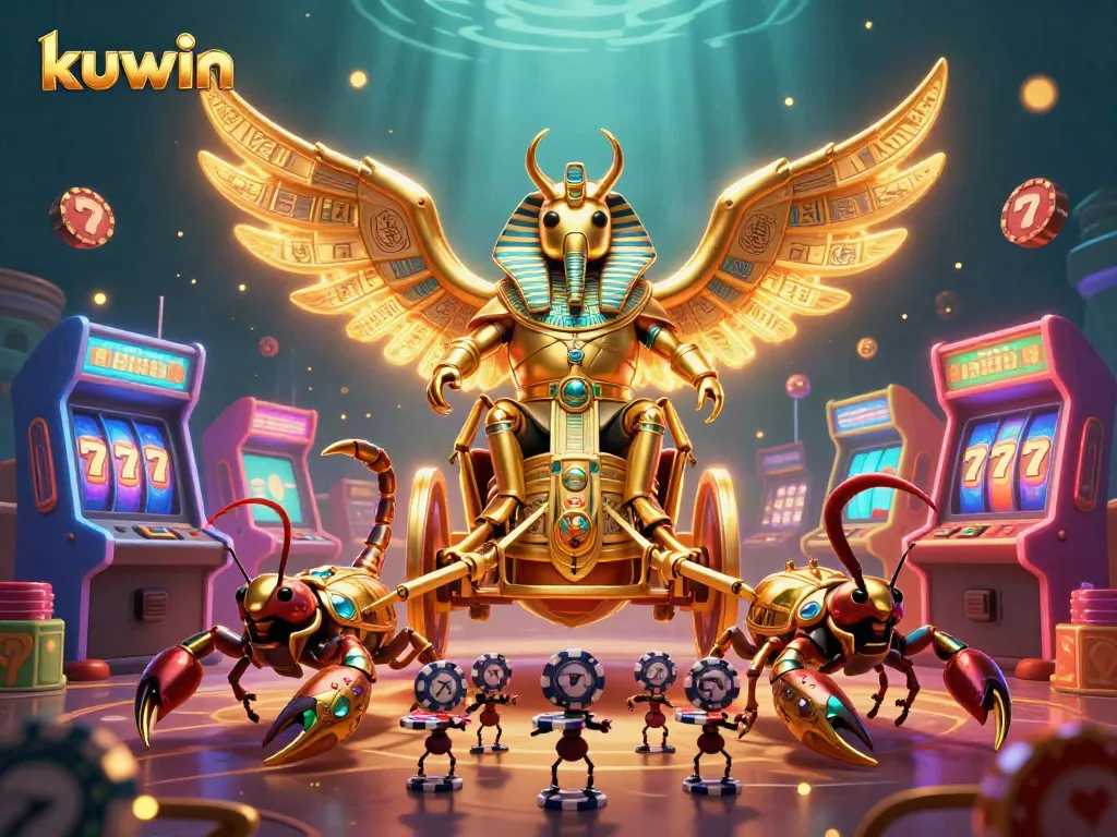 Kuwin: Experience thrilling casino adventures with a golden scarab and dynamic game elements.