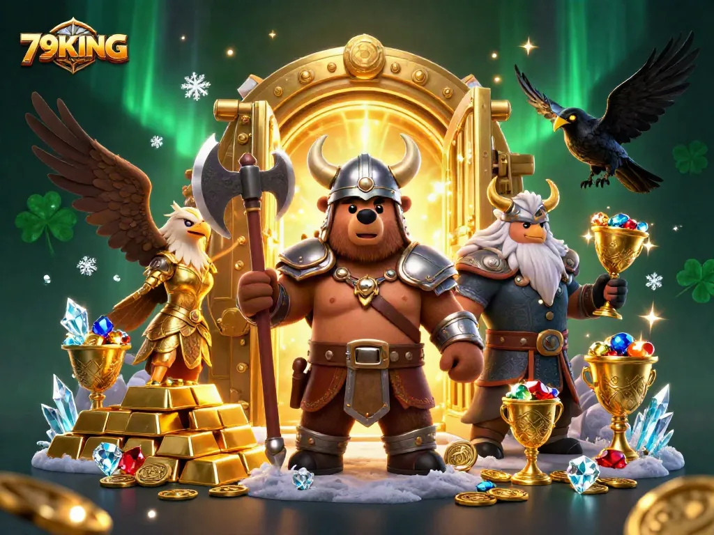Experience thrilling wins with 79KING in an ultra-detailed casino adventure illustration.