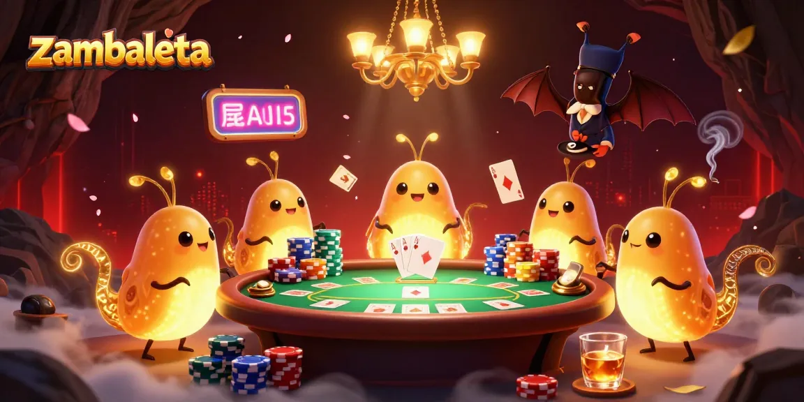 Engage in zambaleta's vibrant casino world with glowworms and a bat dealer in stunning detail.