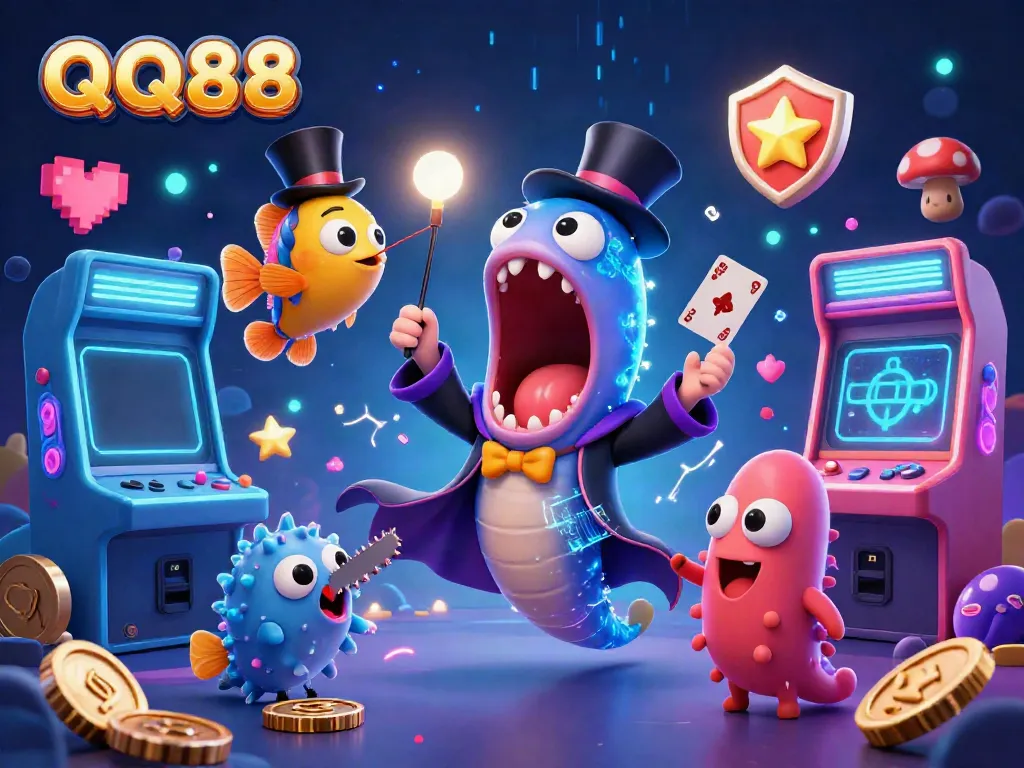 Experience magic with QQ88: a vibrant scene featuring a whimsical deep-sea gambler and exciting game elements.