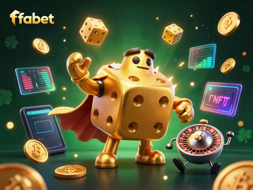 Engage in fun gambling adventures with fabet as golden dice and crypto elements sparkle around