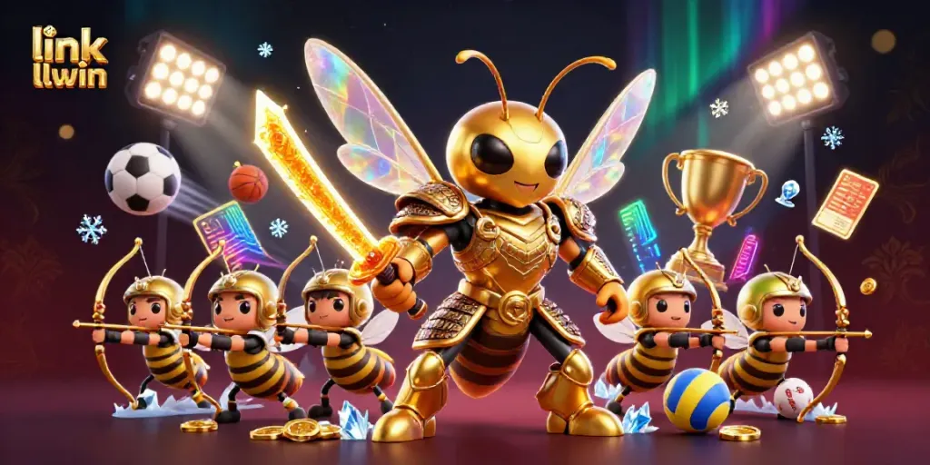 Engage with link llwin in this dynamic 3D casino scene showcasing epic characters and vibrant game elements.
