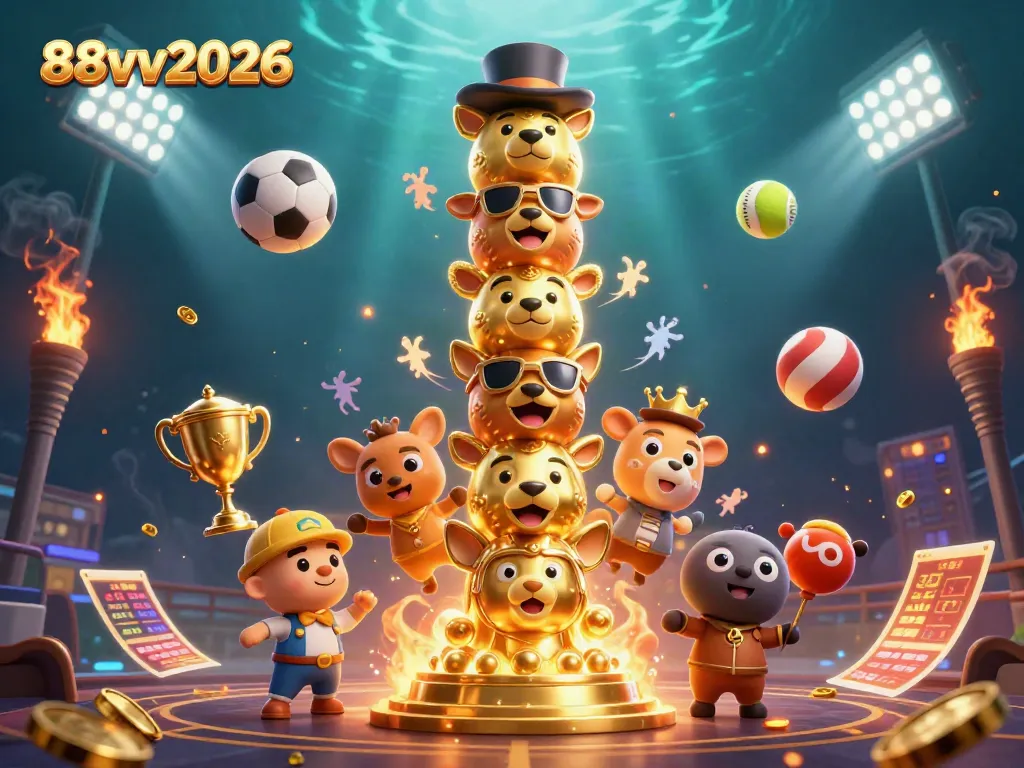 Win big with 88vv2026 featuring a vibrant casino environment and animated sports elements.