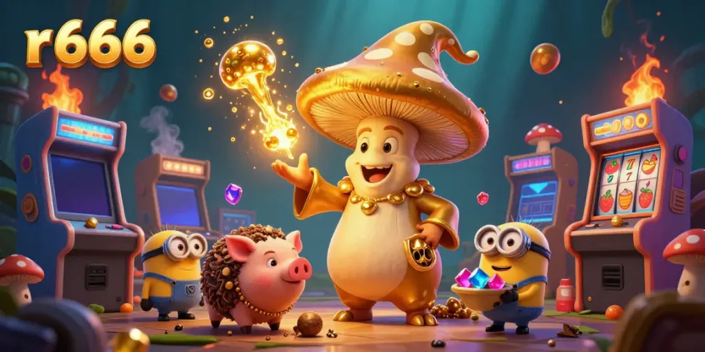 Experience thrilling gaming with r 666, featuring a wizard and treasures in a vibrant casino scene.