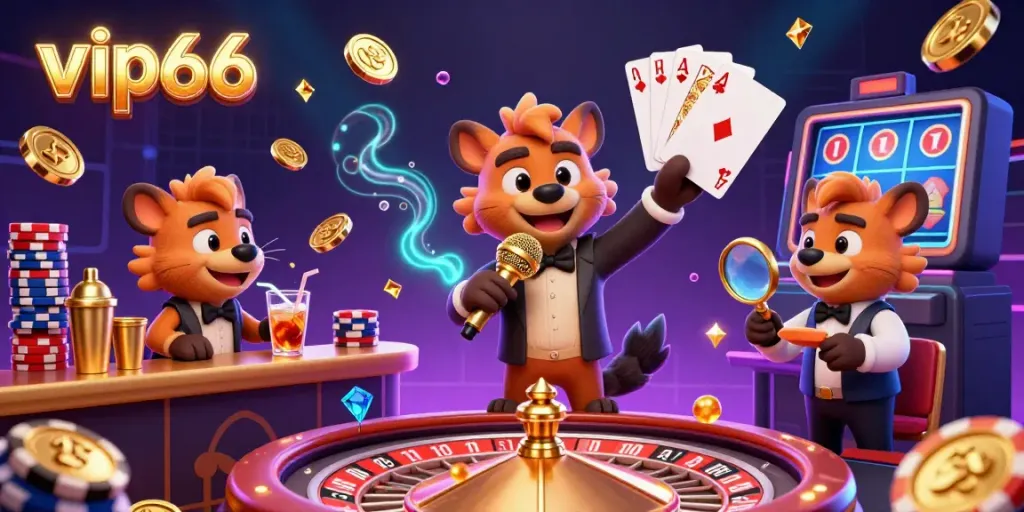Engage with vip66's lively casino atmosphere complete with hyenas performing comedy and mixing drinks.