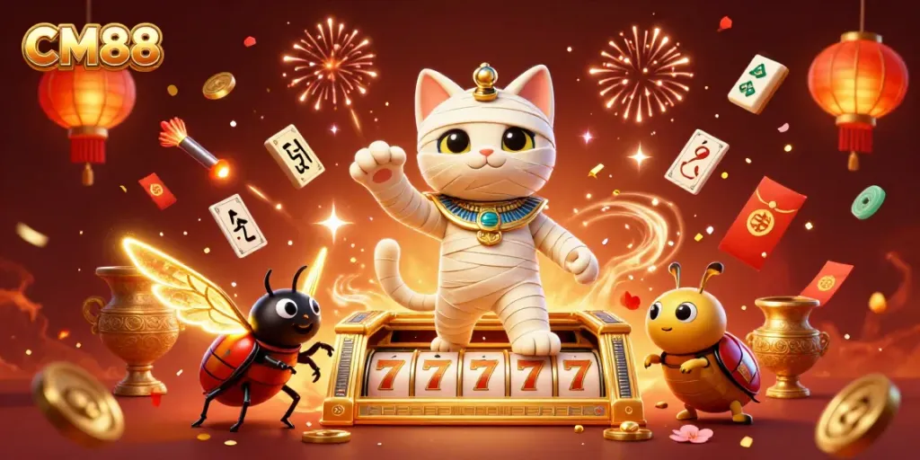 Celebrate big wins at CM88 with an Egyptian mummy cat casino adventure, rich in vibrant gaming elements.