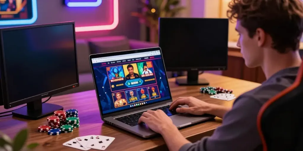 Engaging user enjoying Casinos Sans depots on a vibrant casino website with gaming elements.