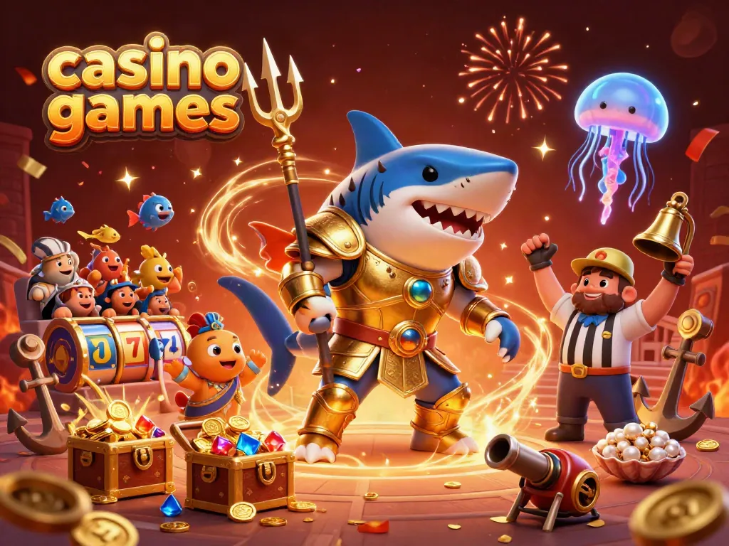 Experience thrilling casino games with a tiger shark champion in an underwater colosseum!