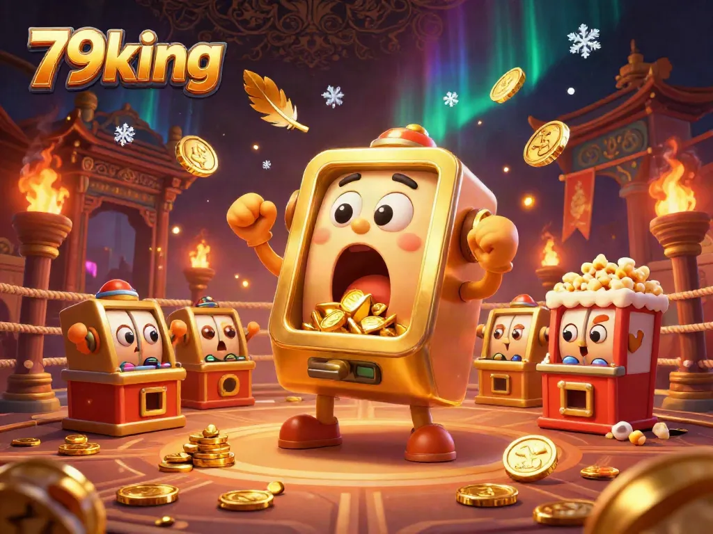 Experience the thrills of 79king with a dynamic jackpot scene featuring vibrant slot machines and winnings.