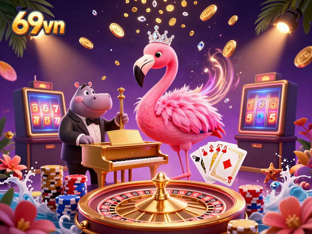 Experience thrilling entertainment at 69vn with fabulous flamingos and golden gaming elements.