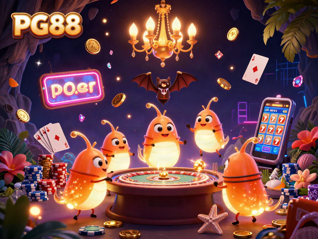 Engage in thrilling PG88 casino action with glowworms illuminating the vibrant cave casino scene.
