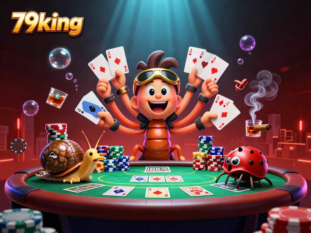 Experience thrilling poker gameplay with 79king's fantastical characters engaging in high-stakes action at the casino.